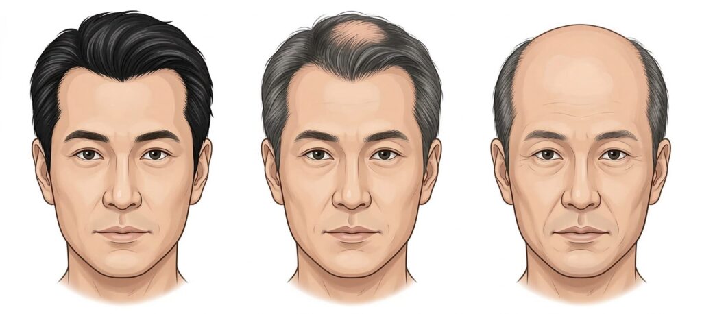 AGAの進行パターン（M字型・頭頂部型・進行型）